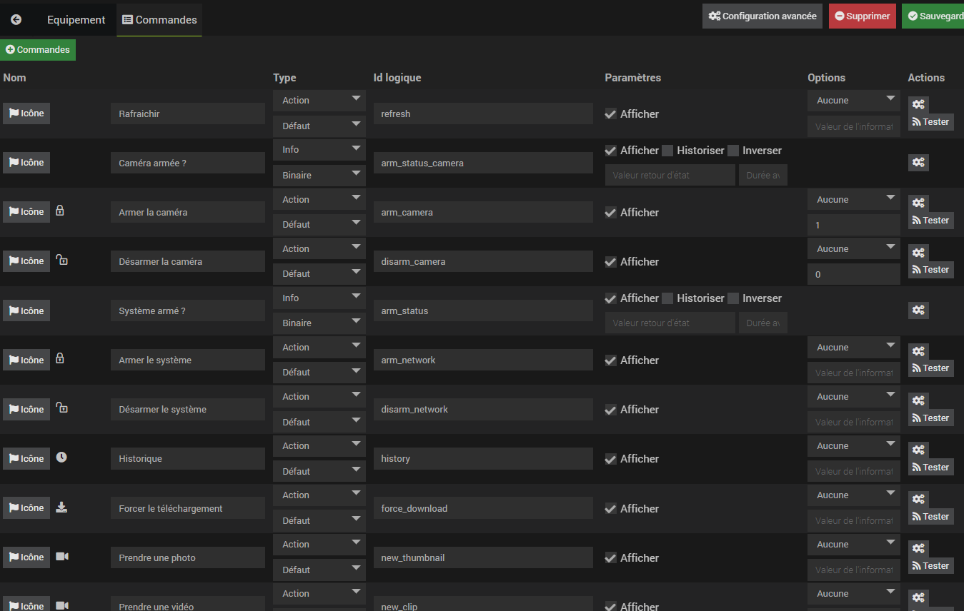 Onglet commandes